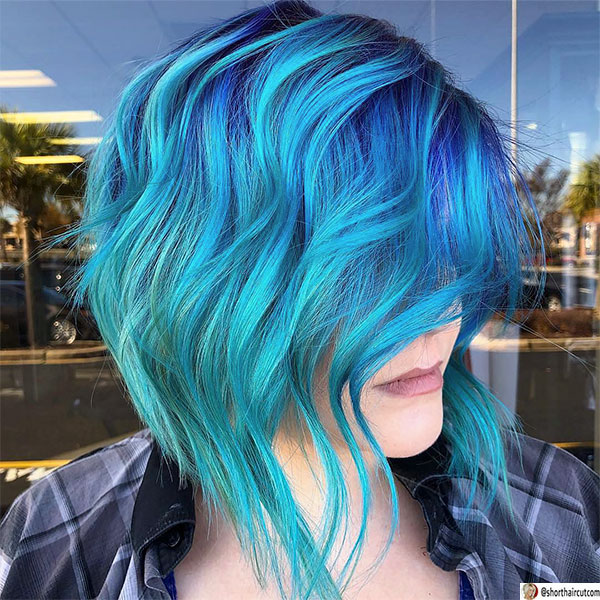 beautiful blue hair woman