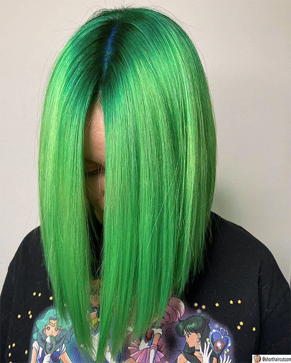 latest green hairstyles