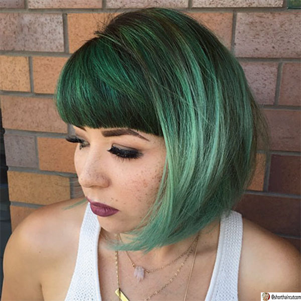 short hair with green