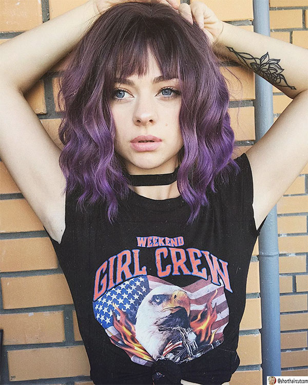 short purple hair woman